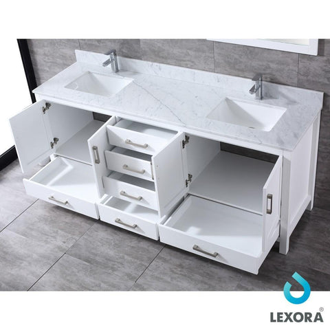 Image of Jacques 80" White Double Vanity | White Carrara Marble Top | White Square Sinks and 30" Mirrors