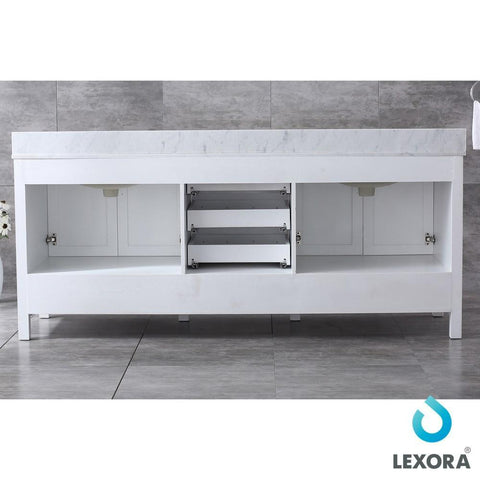 Image of Jacques 80" White Double Vanity | White Carrara Marble Top | White Square Sinks and 30" Mirrors