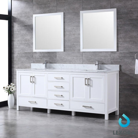 Image of Jacques 80" White Double Vanity | White Carrara Marble Top | White Square Sinks and 30" Mirrors