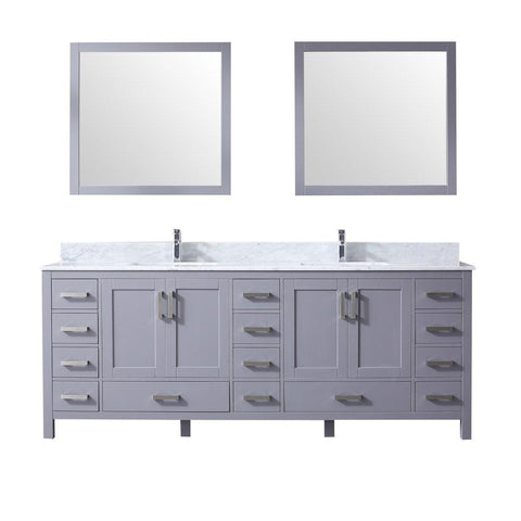 Image of Jacques 84" Dark Grey Double Vanity | White Carrara Marble Top | White Square Sinks and 34" Mirrors
