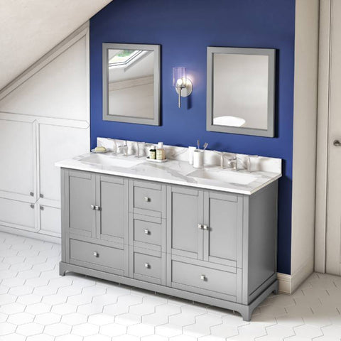 Image of Jeffrey Alexander Addington Contemporary 60" Grey Double Undermount Sink Vanity With Quartz Top | VKITADD60GRCQR VKITADD60GRCQR