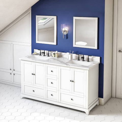 Image of Jeffrey Alexander Addington Contemporary 60" White Double Undermount Sink Vanity With Quartz Top | VKITADD60WHCQR VKITADD60WHCQR