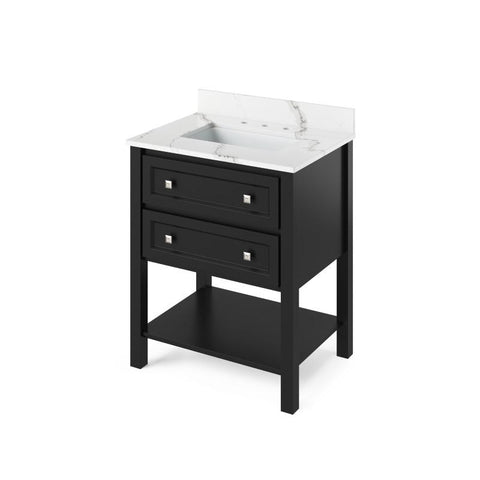 Image of Jeffrey Alexander Adler Transitional 30" Black Single Undermount Sink Vanity With Quartz Top | VKITADL30BKCQR VKITADL30BKCQR