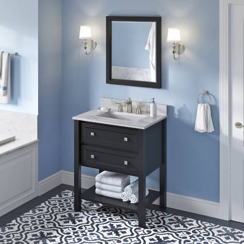 Image of Jeffrey Alexander Adler Transitional 30" Black Single Undermount Sink Vanity With Quartz Top | VKITADL30BKCQR VKITADL30BKCQR