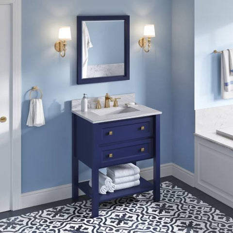 Image of Jeffrey Alexander Adler Transitional 30" Hale Blue Single Undermount Sink Vanity With Marble Top | VKITADL30BLWCR VKITADL30BLWCR