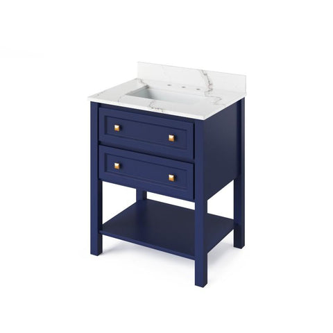 Image of Jeffrey Alexander Adler Transitional 30" Hale Blue Single Undermount Sink Vanity With Quartz Top | VKITADL30BLCQR VKITADL30BLCQR