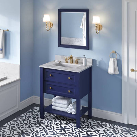 Image of Jeffrey Alexander Adler Transitional 30" Hale Blue Single Undermount Sink Vanity With Quartz Top | VKITADL30BLCQR VKITADL30BLCQR