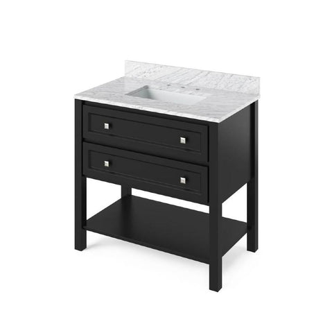 Image of Jeffrey Alexander Adler Transitional 36" Black Single Undermount Sink Vanity With Marble Top | VKITADL36BKWCR VKITADL36BKWCR