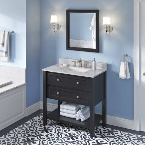 Image of Jeffrey Alexander Adler Transitional 36" Black Single Undermount Sink Vanity With Quartz Top | VKITADL36BKCQR VKITADL36BKCQR