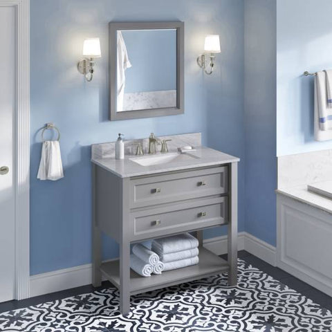 Image of Jeffrey Alexander Adler Transitional 36" Grey Single Undermount Sink Vanity With Marble Top | VKITADL36GRWCR VKITADL36GRWCR
