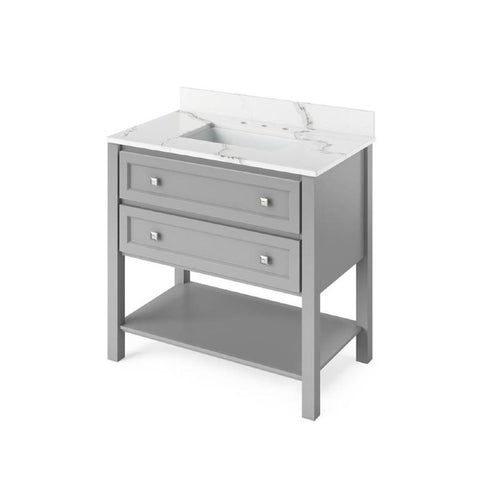 Image of Jeffrey Alexander Adler Transitional 36" Grey Single Undermount Sink Vanity With Quartz Top | VKITADL36GRCQR VKITADL36GRCQR