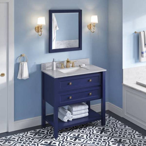 Image of Jeffrey Alexander Adler Transitional 36" Hale Blue Single Undermount Sink Vanity With Marble Top | VKITADL36BLWCR VKITADL36BLWCR