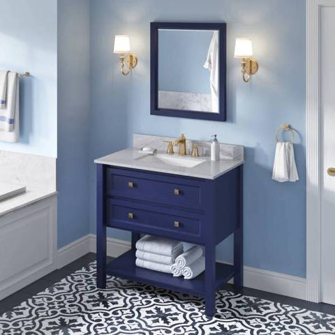 Image of Jeffrey Alexander Adler Transitional 36" Hale Blue Single Undermount Sink Vanity With Marble Top | VKITADL36BLWCR VKITADL36BLWCR