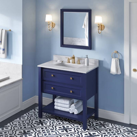 Image of Jeffrey Alexander Adler Transitional 36" Hale Blue Single Undermount Sink Vanity With Quartz Top | VKITADL36BLCQR VKITADL36BLCQR