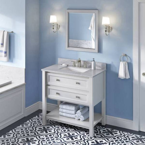 Image of Jeffrey Alexander Adler Transitional 36" White Single Undermount Sink Vanity With Marble Top | VKITADL36WHWCR VKITADL36WHWCR