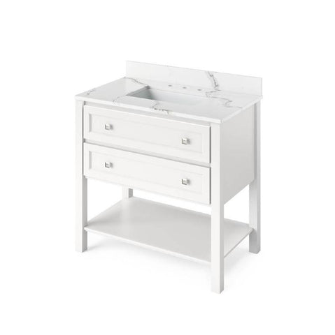 Image of Jeffrey Alexander Adler Transitional 36" White Single Undermount Sink Vanity With Quartz Top | VKITADL36WHCQR VKITADL36WHCQR