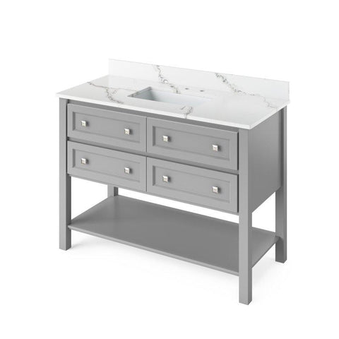 Image of Jeffrey Alexander Adler Transitional 48" Grey Single Undermount Sink Vanity With Quartz Top | VKITADL48GRCQR VKITADL48GRCQR