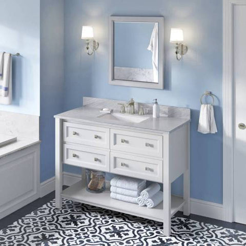 Image of Jeffrey Alexander Adler Transitional 48" White Single Undermount Sink Vanity With Marble Top | VKITADL48WHWCR VKITADL48WHWCR