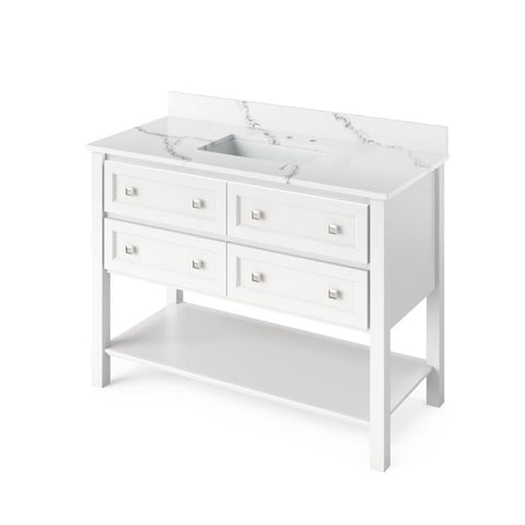 Image of Jeffrey Alexander Adler Transitional 48" White Single Undermount Sink Vanity With Quartz Top | VKITADL48WHCQR VKITADL48WHCQR