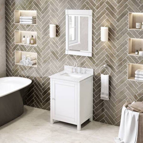 Image of Jeffrey Alexander Astoria Transitional 24" White Single Undermount Sink Vanity With Marble Top | VKITAST24WHWCR VKITAST24WHWCR