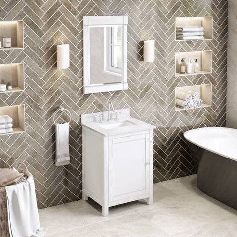 Image of Jeffrey Alexander Astoria Transitional 24" White Single Undermount Sink Vanity With Marble Top | VKITAST24WHWCR VKITAST24WHWCR