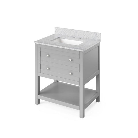 Image of Jeffrey Alexander Astoria Transitional 30" Grey Single Undermount Sink Vanity With Marble Top | VKITAST30GRWCR VKITAST30GRWCR