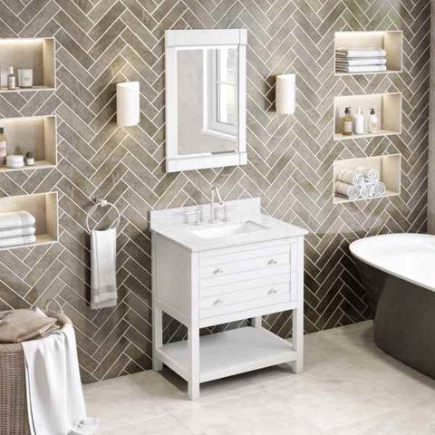 Image of Jeffrey Alexander Astoria Transitional 30" White Single Undermount Sink Vanity With Marble Top | VKITAST30WHWCR VKITAST30WHWCR