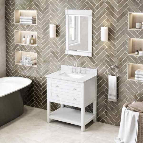 Image of Jeffrey Alexander Astoria Transitional 30" White Single Undermount Sink Vanity With Marble Top | VKITAST30WHWCR VKITAST30WHWCR