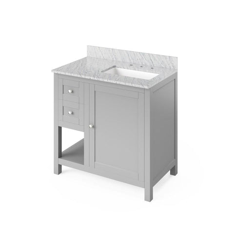 Image of Jeffrey Alexander Astoria Transitional 36" Grey Single Undermount Sink Vanity With Marble Top, Right Offset | VKITAST36GRWCR VKITAST36GRWCR