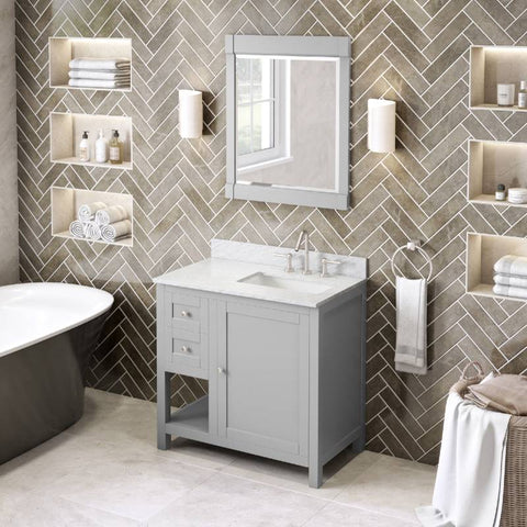 Image of Jeffrey Alexander Astoria Transitional 36" Grey Single Undermount Sink Vanity With Marble Top, Right Offset | VKITAST36GRWCR VKITAST36GRWCR