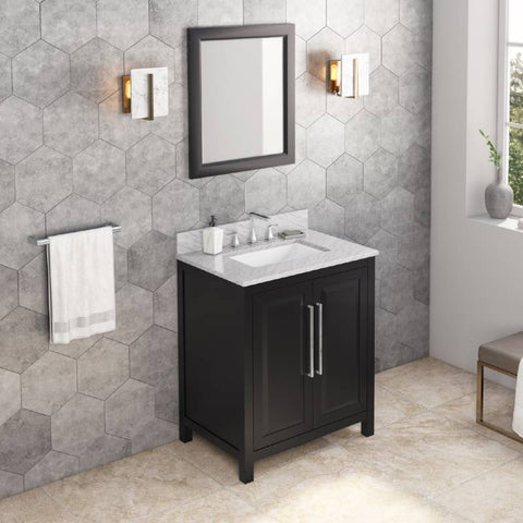 Image of Jeffrey Alexander Cade Contemporary 30" Black Single Undermount Sink Vanity With Marble Top | VKITCAD30BKWCR VKITCAD30BKWCR