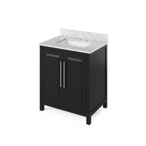 Image of Jeffrey Alexander Cade Contemporary 30" Black Single Undermount Sink Vanity With Marble Top | VKITCAD30BKWCR VKITCAD30BKWCR