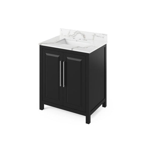 Image of Jeffrey Alexander Cade Contemporary 30" Black Single Undermount Sink Vanity With Quartz Top | VKITCAD30BKCQR VKITCAD30BKCQR