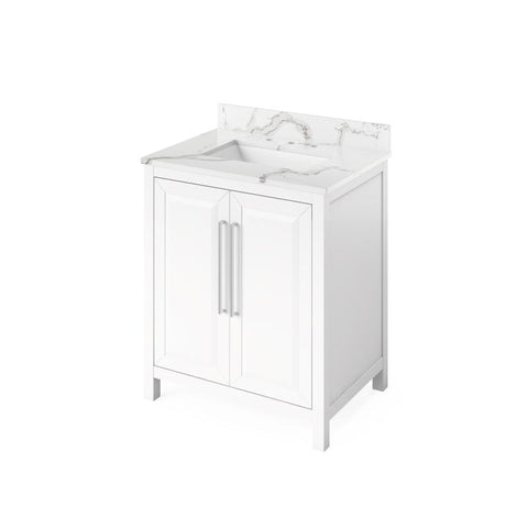 Image of Jeffrey Alexander Cade Contemporary 30" White Single Undermount Sink Vanity With Quartz Top | VKITCAD30WHCQR VKITCAD30WHCQR