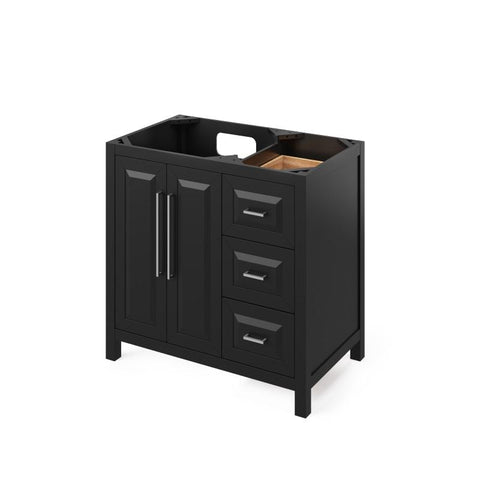 Image of Jeffrey Alexander Cade Contemporary 36" Black Single Undermount Sink Vanity With Quartz Top, Left Offset | VKITCAD36BKCQR VKITCAD36BKCQR