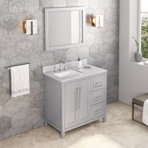 Image of Jeffrey Alexander Cade Contemporary 36" Grey Single Undermount Sink Vanity With Marble Top, Left Offset | VKITCAD36GRWCR VKITCAD36GRWCR