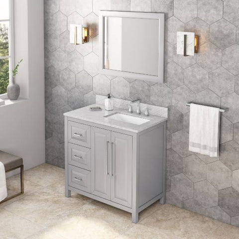 Image of Jeffrey Alexander Cade Contemporary 36" Grey Single Undermount Sink Vanity With Marble Top, Left Offset | VKITCAD36GRWCR VKITCAD36GRWCR