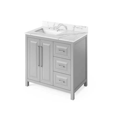 Image of Jeffrey Alexander Cade Contemporary 36" Grey Single Undermount Sink Vanity With Quartz Top, Left Offset | VKITCAD36GRCQR VKITCAD36GRCQR