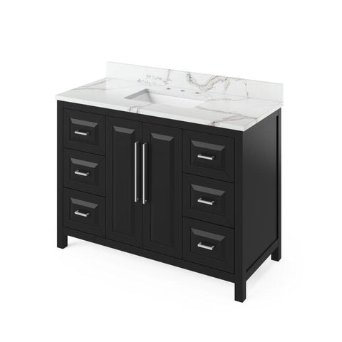 Image of Jeffrey Alexander Cade Contemporary 48" Black Single Undermount Sink Vanity With Quartz Top | VKITCAD48BKCQR VKITCAD48BKCQR