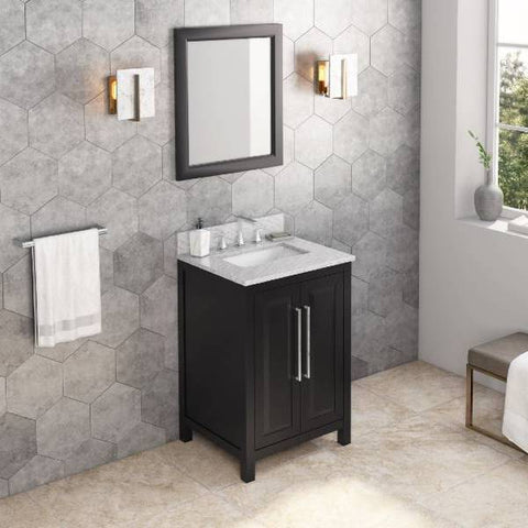Image of Jeffrey Alexander Cade Modern 24" Black Single Undermount Sink Vanity With Marble Top | VKITCAD24BKWCR