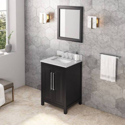 Image of Jeffrey Alexander Cade Modern 24" Black Single Undermount Sink Vanity With Marble Top | VKITCAD24BKWCR VKITCAD24BKWCR
