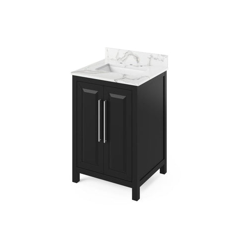 Image of Jeffrey Alexander Cade Modern 24" Black Single Undermount Sink Vanity With Quartz Top | VKITCAD24BKCQR VKITCAD24BKCQR