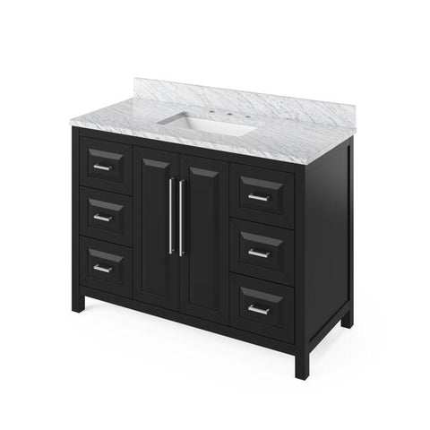 Image of Jeffrey Alexander Cade Modern 48" Black Single Undermount Sink Vanity With Marble Top | VKITCAD48BKWCR VKITCAD48BKWCR