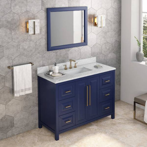Image of Jeffrey Alexander Cade Modern 48" Hale Blue Single Undermount Sink Vanity With Marble Top | VKITCAD48BLWCR VKITCAD48BLWCR