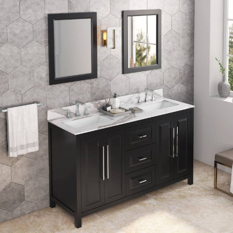 Image of Jeffrey Alexander Cade Modern 60" Black Double Undermount Sink Vanity With Quartz Top | VKITCAD60BKCQR VKITCAD60BKCQR