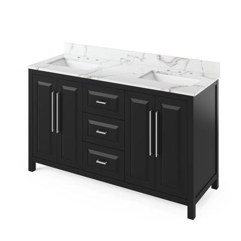 Image of Jeffrey Alexander Cade Modern 60" Black Double Undermount Sink Vanity With Quartz Top | VKITCAD60BKCQR VKITCAD60BKCQR