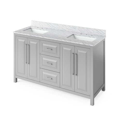 Image of Jeffrey Alexander Cade Modern 60" Grey Double Undermount Sink Vanity With Marble Top | VKITCAD60GRWCR VKITCAD60GRWCR