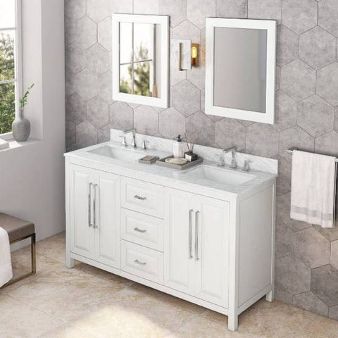 Image of Jeffrey Alexander Cade Modern 60" White Double Undermount Sink Vanity With Marble Top | VKITCAD60WHWCR