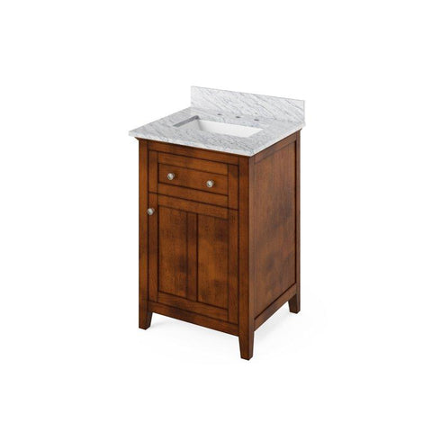 Image of Jeffrey Alexander Chatham Traditional 24" Chocolate Single Undermount Sink Vanity With Marble Top | VKITCHA24CHWCR