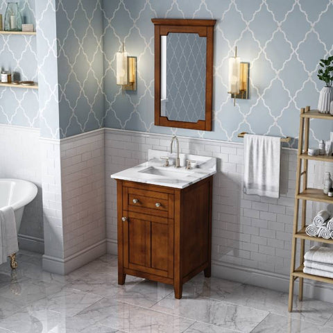 Image of Jeffrey Alexander Chatham Traditional 24" Chocolate Single Undermount Sink Vanity With Quartz Top | VKITCHA24CHCQR VKITCHA24CHCQR
